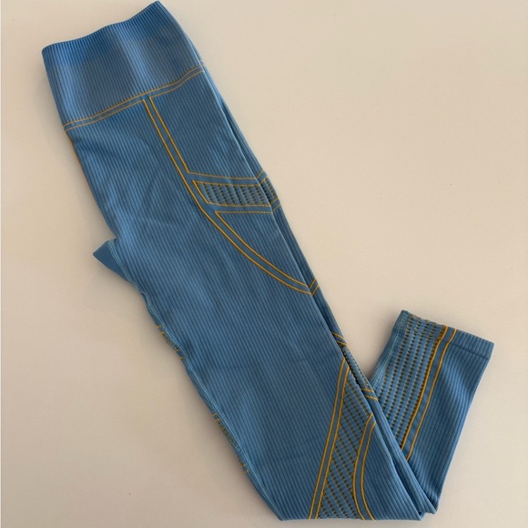 Fabletics Blue Leggings with Yellow Accents - Picture 3 of 9